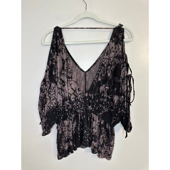 Free People Womens Cold Shoulder Boho Whimsigoth Fairy Grunge Purple Top Medium - Picture 4 of 9